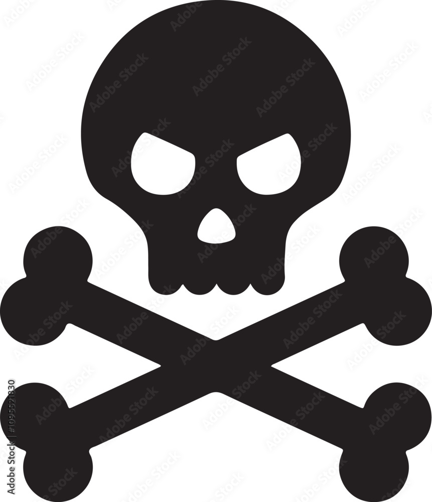 Illustration of a skull and crossbones icon in silhouette form Illustration of a skull and crossbones icon in silhouette form