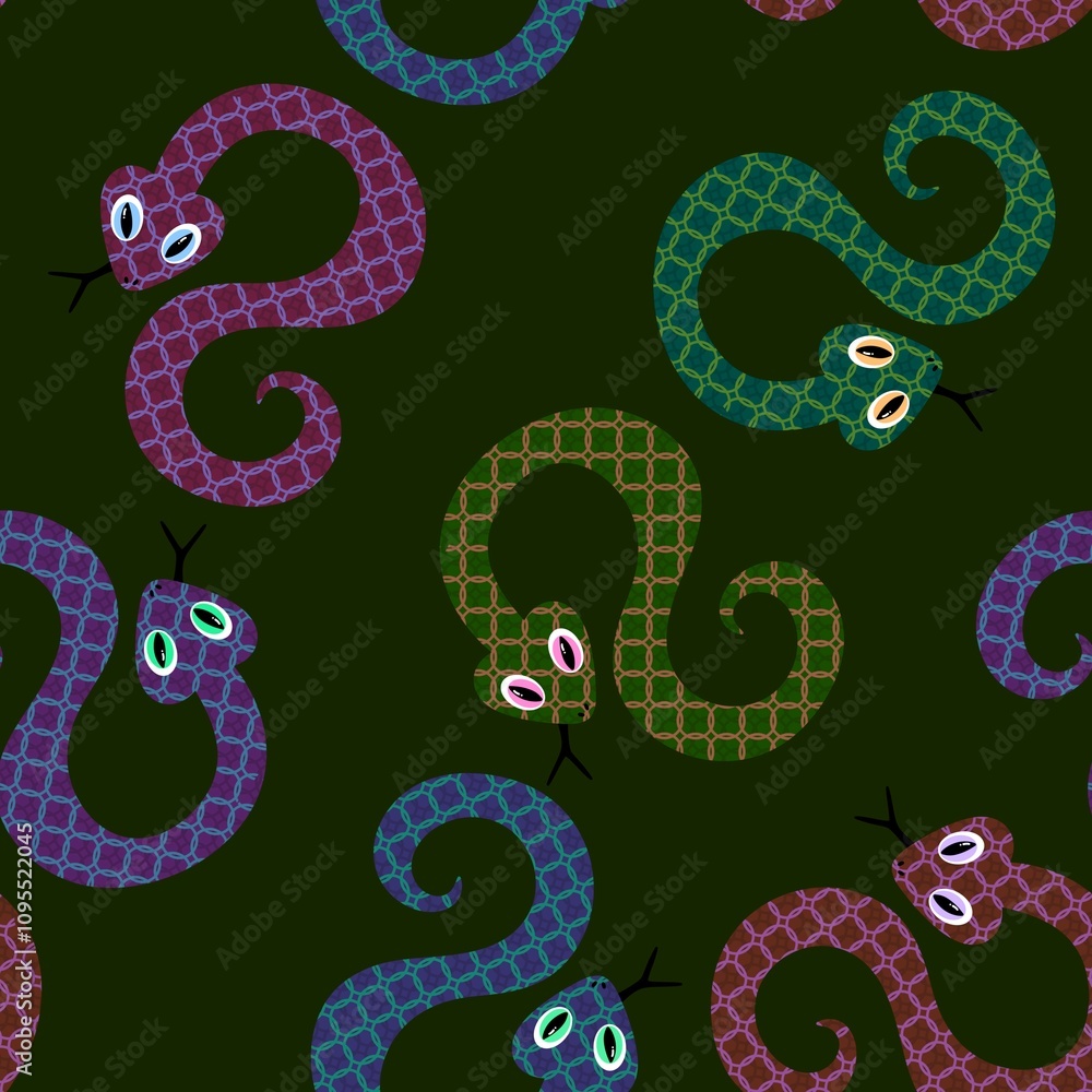 Summer animals seamless snake pattern for wrapping paper and new 2025 year Summer animals seamless snake pattern for wrapping paper and new 2025 year