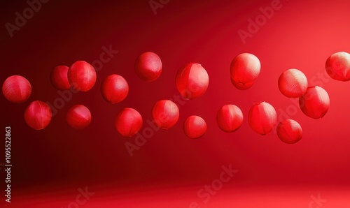 vibrant red chinese lanterns floating on festive background