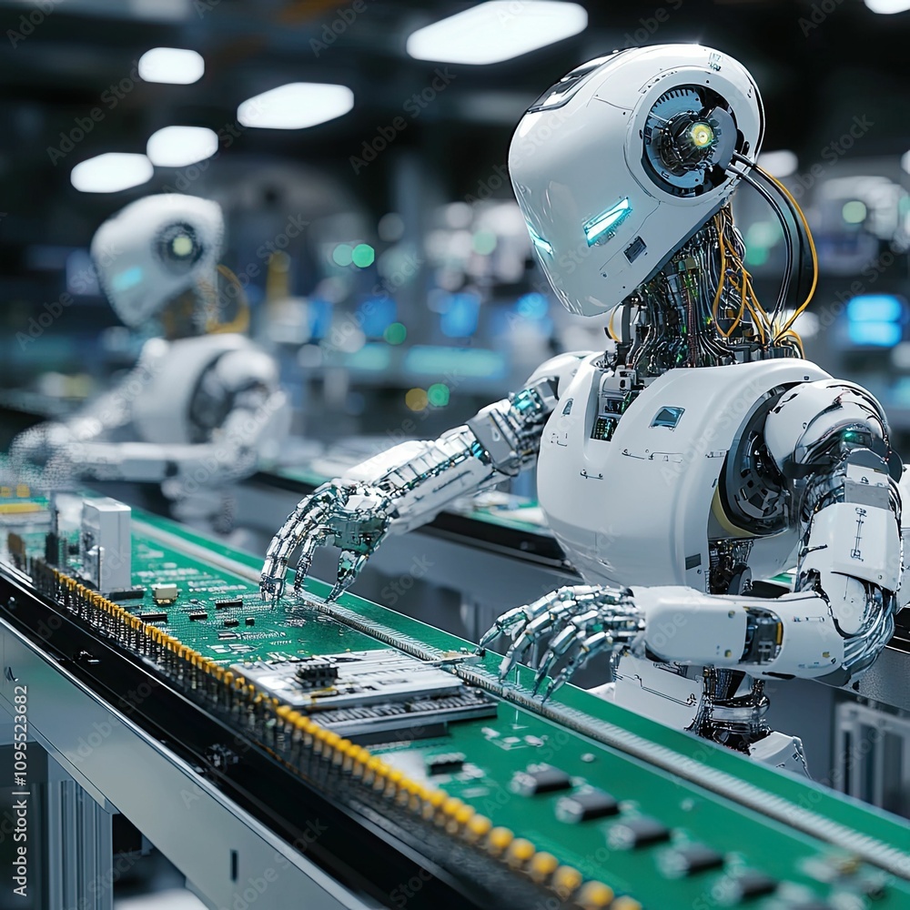 Fototapeta premium Robot working on a circuit board.