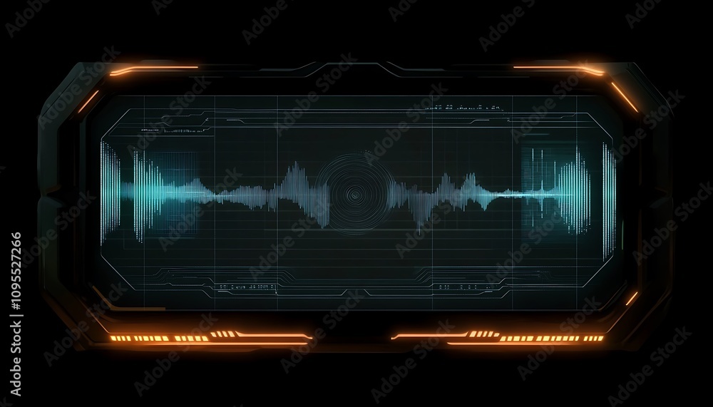 Obraz premium Digital audio waveform display with futuristic design elements.