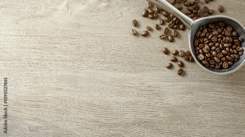 Coffee beans pouring from scoop kitchen countertop food photography modern home close-up view freshness concept Coffee beans pouring from scoop kitchen countertop food photography modern home close-up view freshness concept