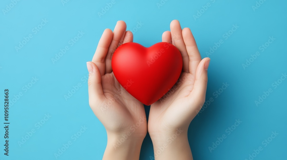 The contrast of a red heart against a tranquil blue backdrop. The contrast of a red heart against a tranquil blue backdrop.
