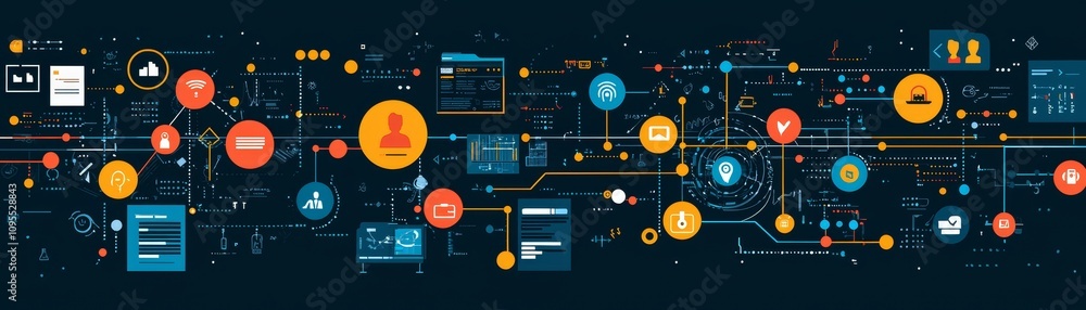 A digital illustration of interconnected icons and data elements, representing technology, networks, and information flow in a modern, abstract style. A digital illustration of interconnected icons and data elements, representing technology, networks, and information flow in a modern, abstract style.