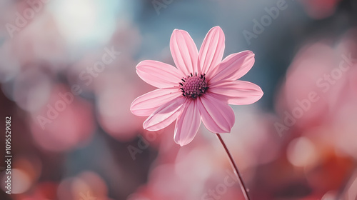 Floral Spotlight: A Delicate Pink Bloom Against a Dreamy Backdrop photo