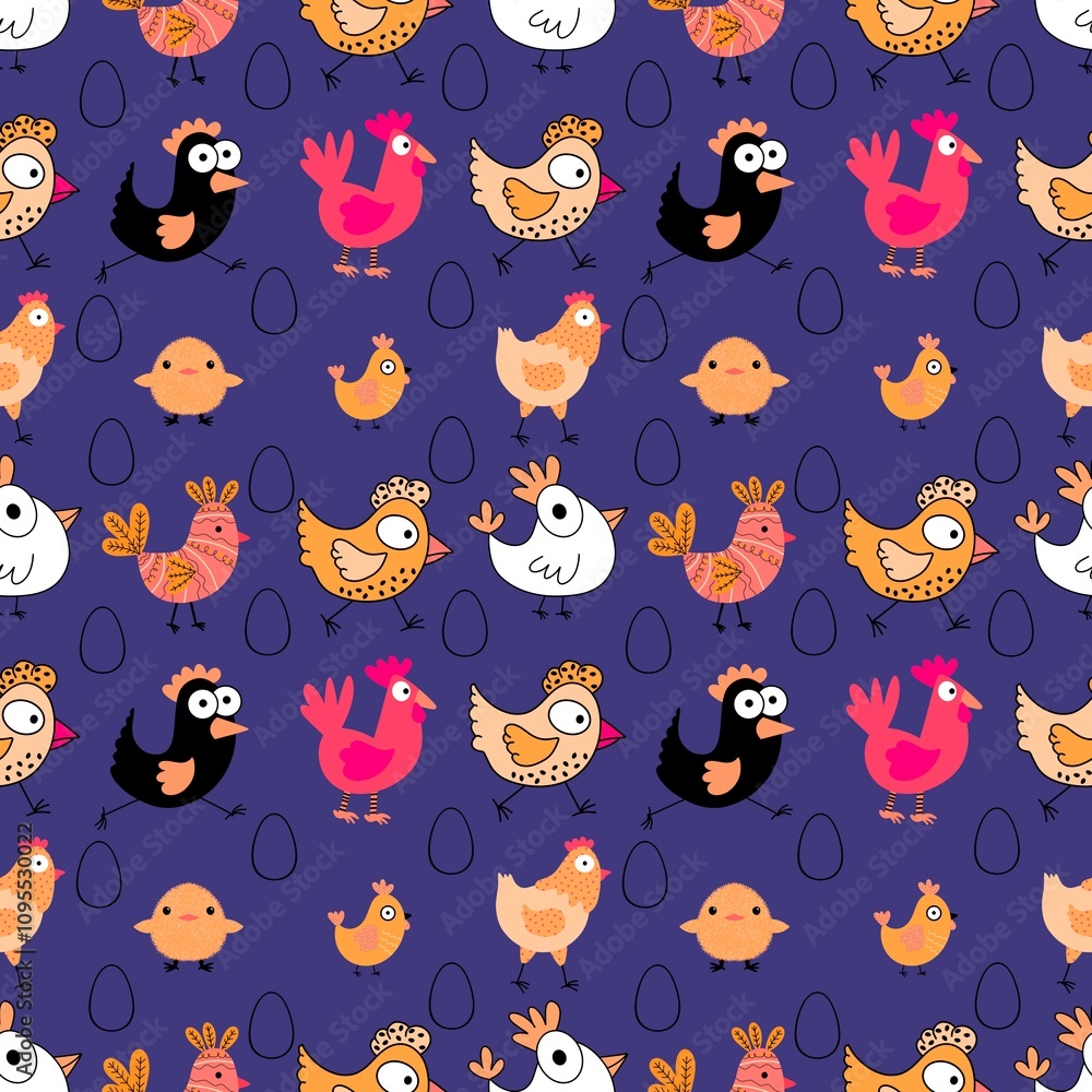 Easter chicken seamless birds pattern for wrapping paper and fabrics Easter chicken seamless birds pattern for wrapping paper and fabrics