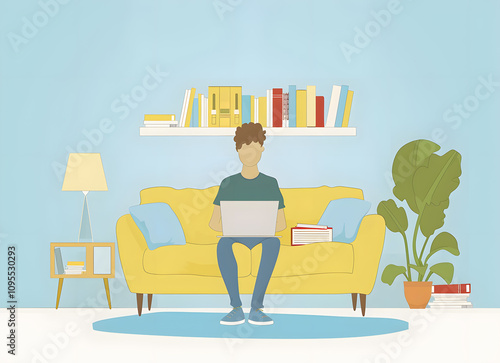 Flat illustration of an online student sitting on th 1721108730 4 photo