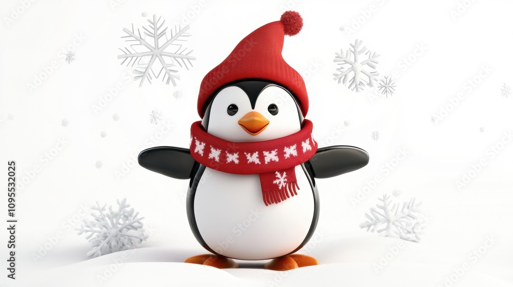 Cute penguin in snow field. Winter theme background template for greeting card design. Cute penguin in snow field. Winter theme background template for greeting card design.
