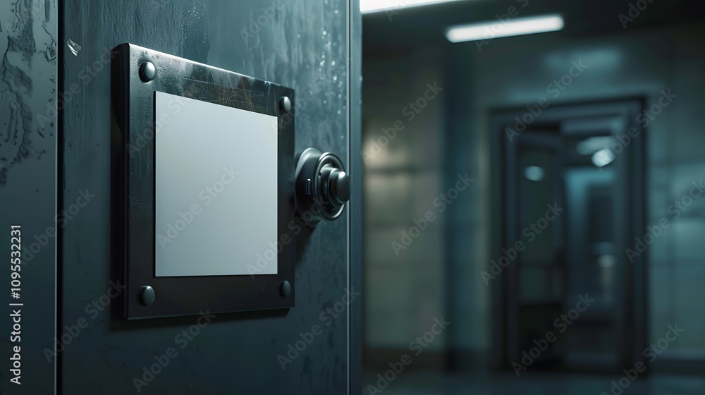 Blank metal sign on a steel door with a knob. Blank metal sign on a steel door with a knob.