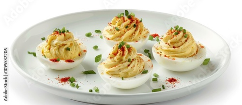 Wallpaper Mural Delicious deviled eggs served on a white plate, garnished with fresh herbs and paprika, perfect for appetizers and party snacks. Torontodigital.ca