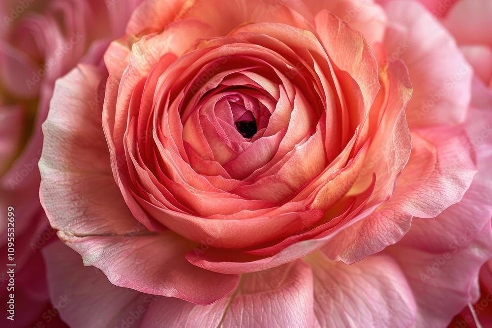 Close up of light pink rose petals and ranunculus flower. Close up of light pink rose petals and ranunculus flower.