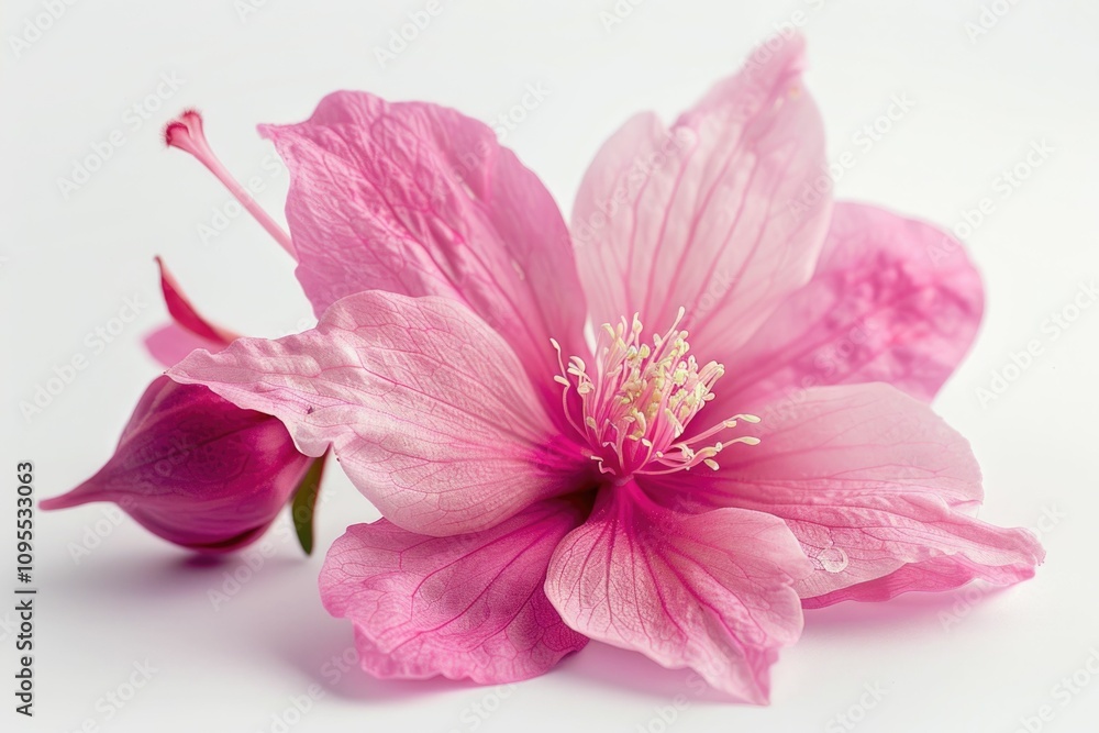 Obraz premium Closeup of pink flower on white background. Nature theme.