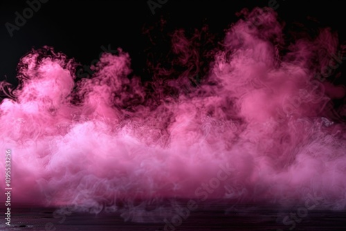 Abstract pink smoke steam on black background symbolizing air pollution.