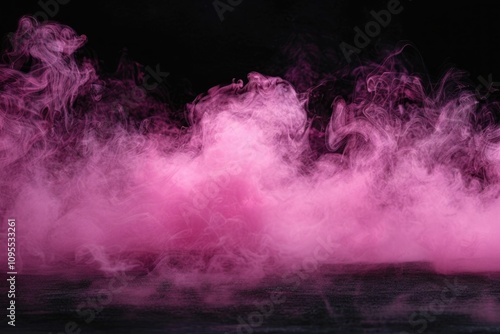 Abstract pink smoke steam on black background symbolizing air pollution.