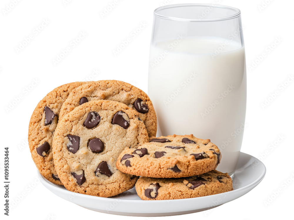 Delicious Cookies with Milk on White Plate Delicious Cookies with Milk on White Plate