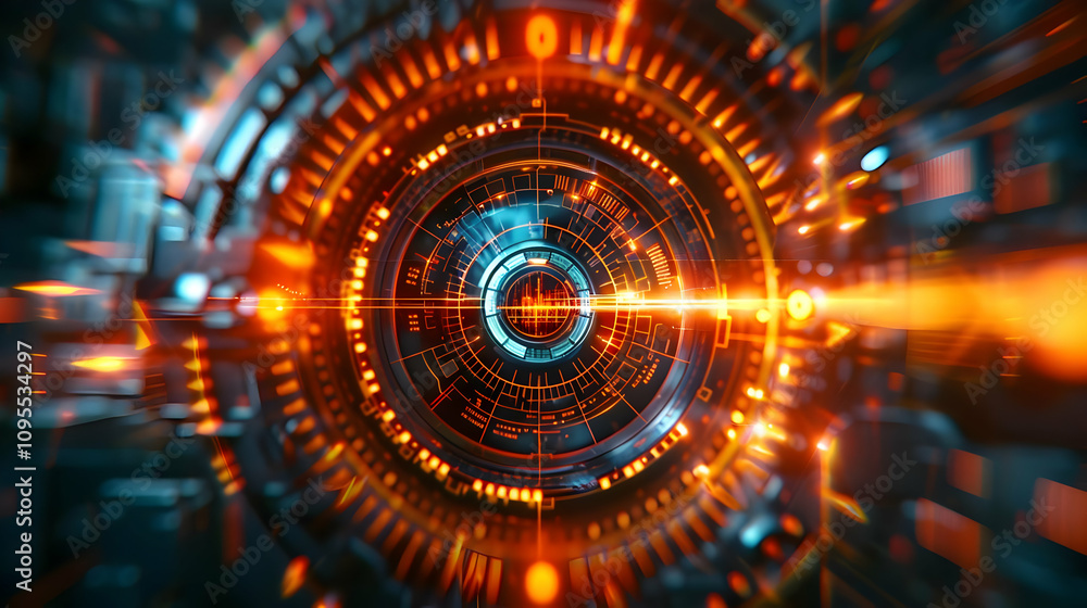 Abstract 3D Technology Background: Futuristic Orange and Blue Interface Abstract 3D Technology Background: Futuristic Orange and Blue Interface