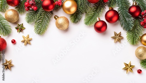 Christmas background with fir  branches and balls.
