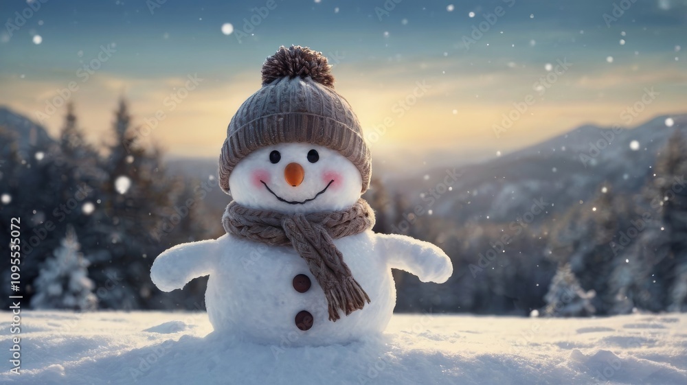 Obraz premium Funny snowman in the winter forest