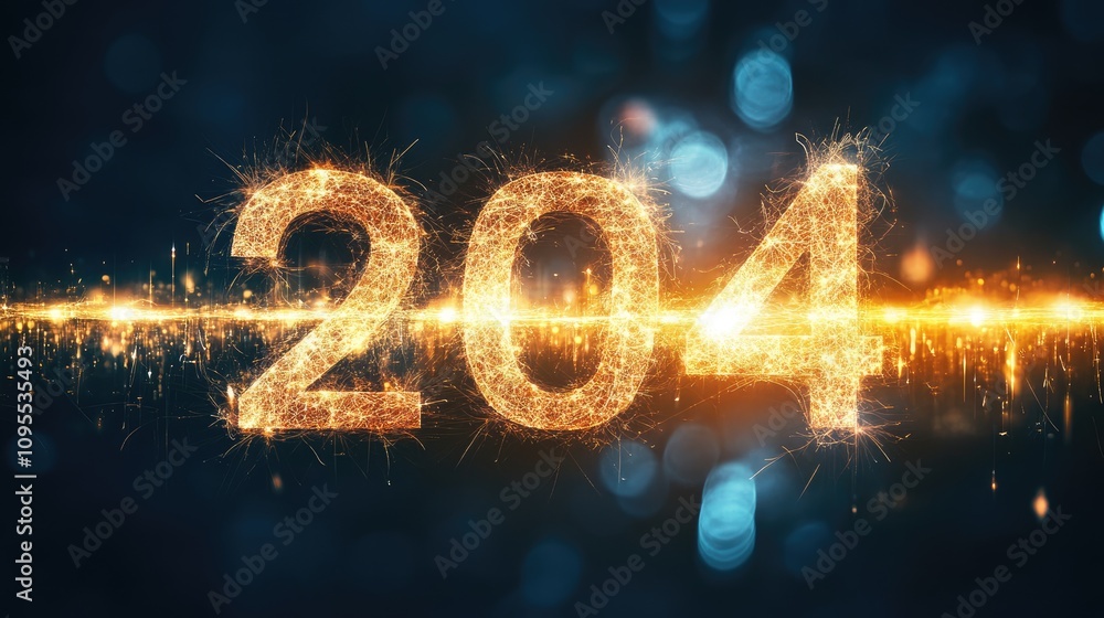 Glowing Number 204 Sparkling in the Night with Bright Lights and Bokeh Effect, Perfect for Celebratory Events or New Year Themes Glowing Number 204 Sparkling in the Night with Bright Lights and Bokeh Effect, Perfect for Celebratory Events or New Year Themes