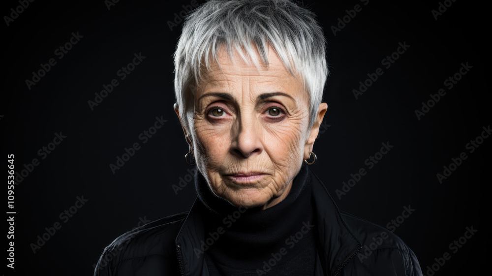 A poignant closeup of a mature woman, her deepset eyes reflecting a lifetime of emotions and untold stories. A poignant closeup of a mature woman, her deepset eyes reflecting a lifetime of emotions and untold stories.