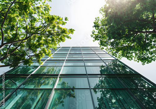 Green glass building with trees in front sustainable 1721118538 2 photo