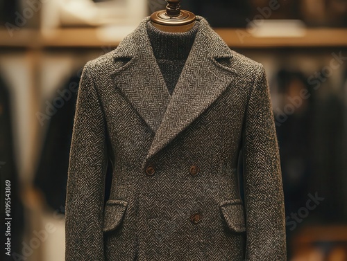 Classic, timeless coat on a neutral display mannequin