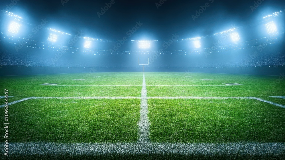 Obraz premium Experience the thrill of night football on a vibrant field, where every play ignites excitement under dazzling stadium lights.