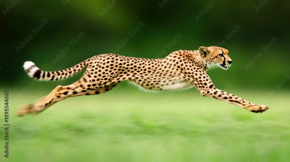 A cheetah dashes across the grass, showcasing its incredible speed while the background blurs in motion. Natures pure thrill A cheetah dashes across the grass, showcasing its incredible speed while the background blurs in motion. Natures pure thrill