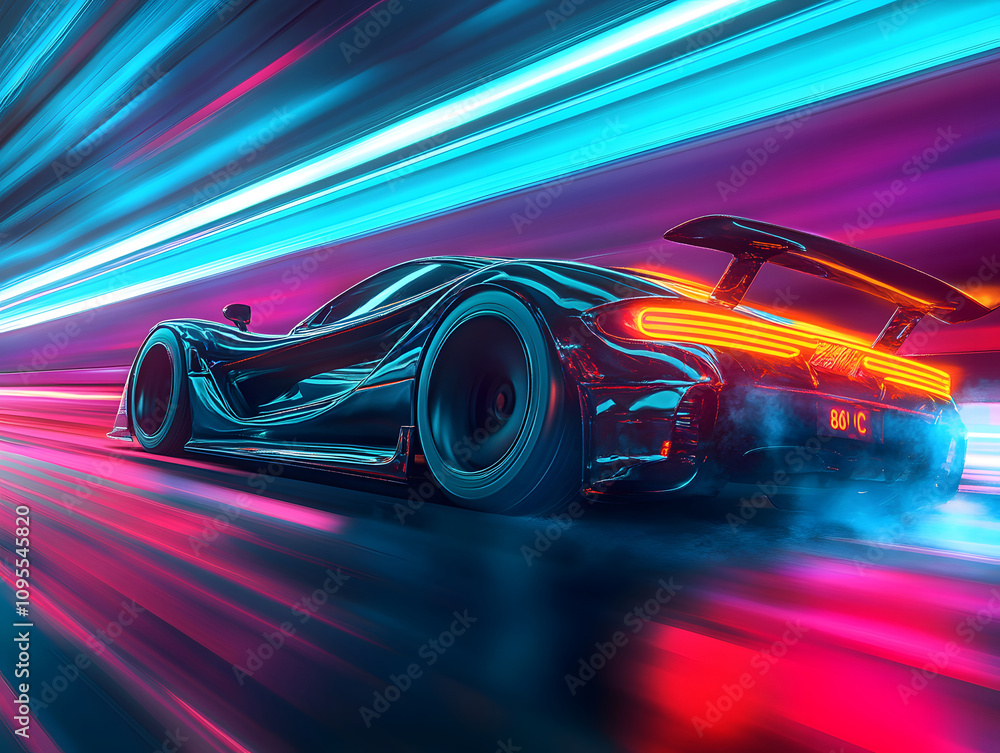 Neon Velocity: Futuristic Supercar in Motion Neon Velocity: Futuristic Supercar in Motion
