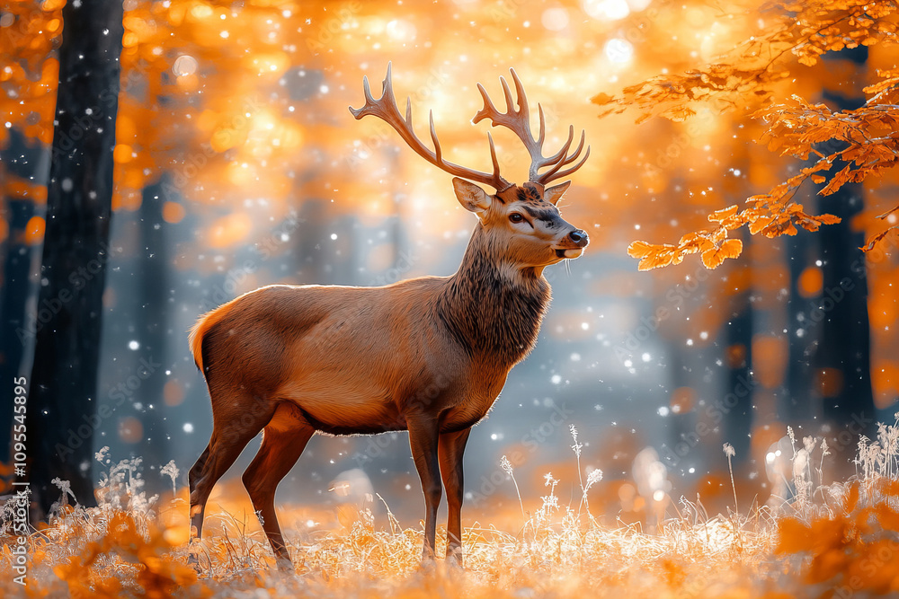 Graceful deers in a misty sunrise landscape, showcasing the peaceful harmony of nature and the beauty of wildlife in their natural habitat Graceful deers in a misty sunrise landscape, showcasing the peaceful harmony of nature and the beauty of wildlife in their natural habitat
