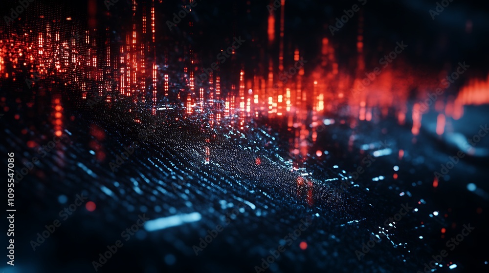 Fototapeta premium Abstract visualization of data with glowing lines and patterns.