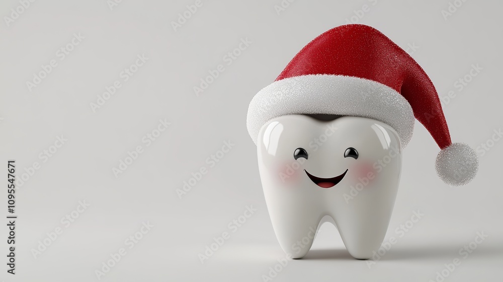 Happy Tooth with Santa Hat on White Happy Tooth with Santa Hat on White