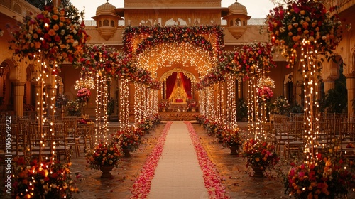 Wallpaper Mural Beautifully Decorated Wedding Venue with Floral Arrangements and Twinkling Lights Creating a Romantic Atmosphere for a Special Celebration Torontodigital.ca