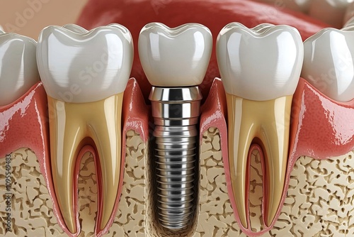 Dental Implant Screw in Jawbone with Ceramic Crown Close-Up Dental Surgery photo