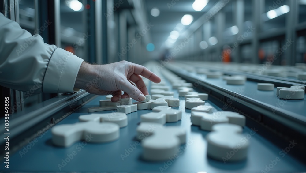 Monochrome image of a hand selecting a watch from an assembly line, highlighting precision and choice. Generative, AI, Monochrome image of a hand selecting a watch from an assembly line, highlighting precision and choice. Generative, AI,