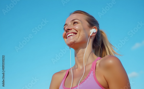 Close up on young beautiful woman jogging