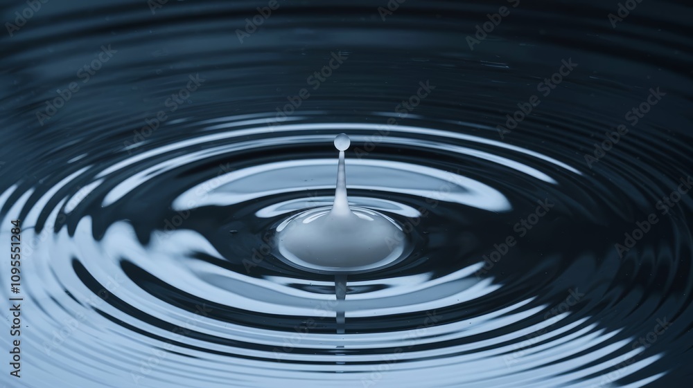 White milk drop forming circular ripples on surface. White milk drop forming circular ripples on surface.