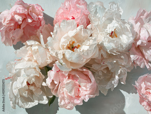 close up study of pastel peony petals showcasing their delicate beauty and soft colors, creating serene and calming atmosphere