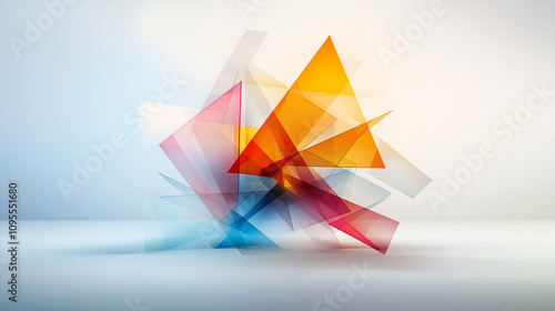 A shape made of colorful and transparent triangles is overlapping another shape