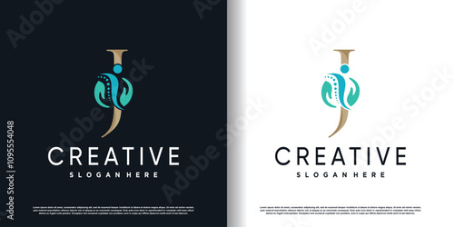initial j logo design with creative and massage concept premium vector