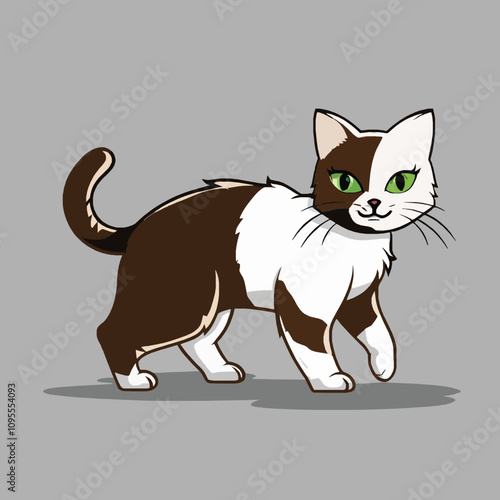 Charming Playful Cat with Striking Green Eyes on Gray Background