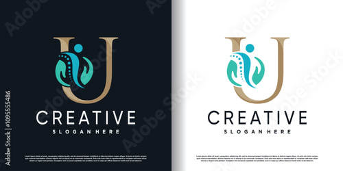 initial u logo design with creative and massage concept premium vector