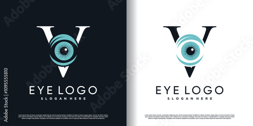 initial letter v logo design template with eye concept premium vector
