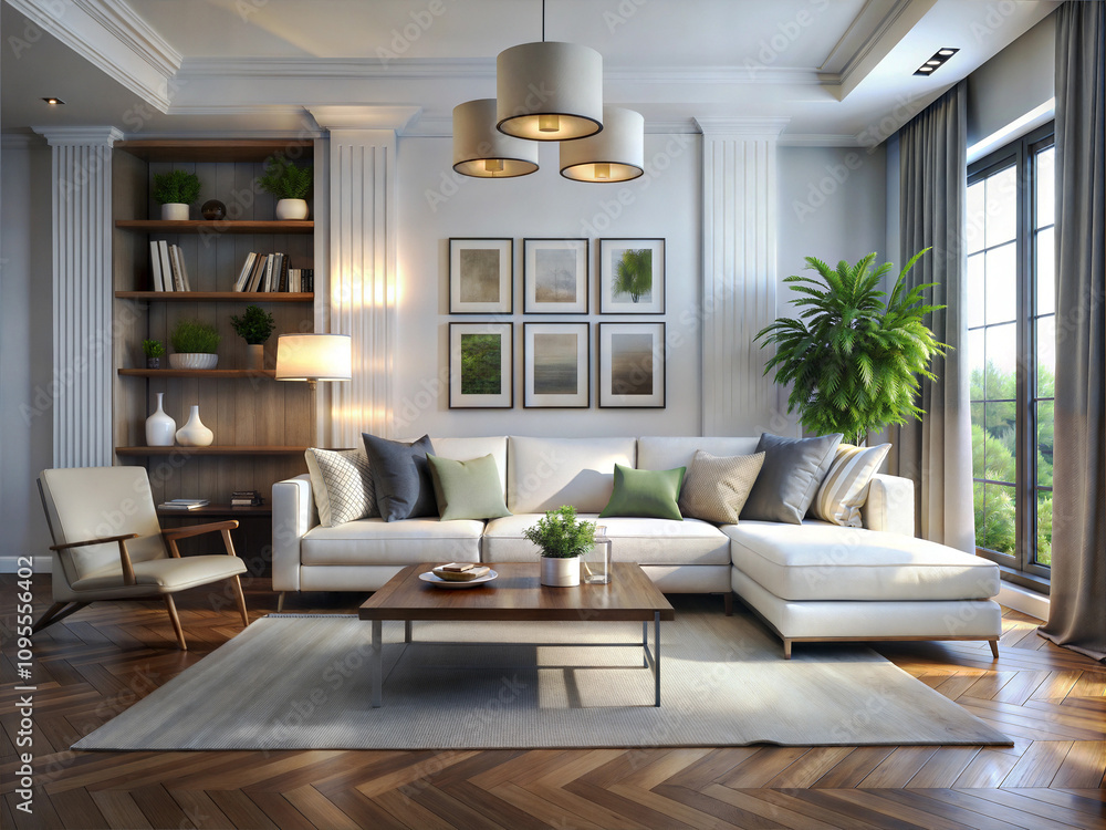Fototapeta premium modern living room interior design with white sofa
