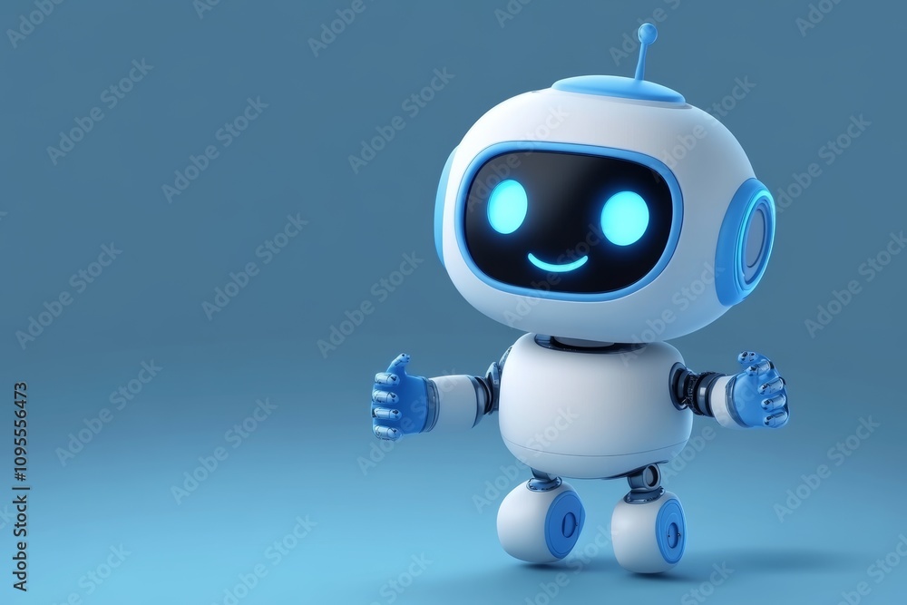 3D Robot AI Chatbot Cartoon Character Floating in Technology Concept for Science and Business 3D Robot AI Chatbot Cartoon Character Floating in Technology Concept for Science and Business