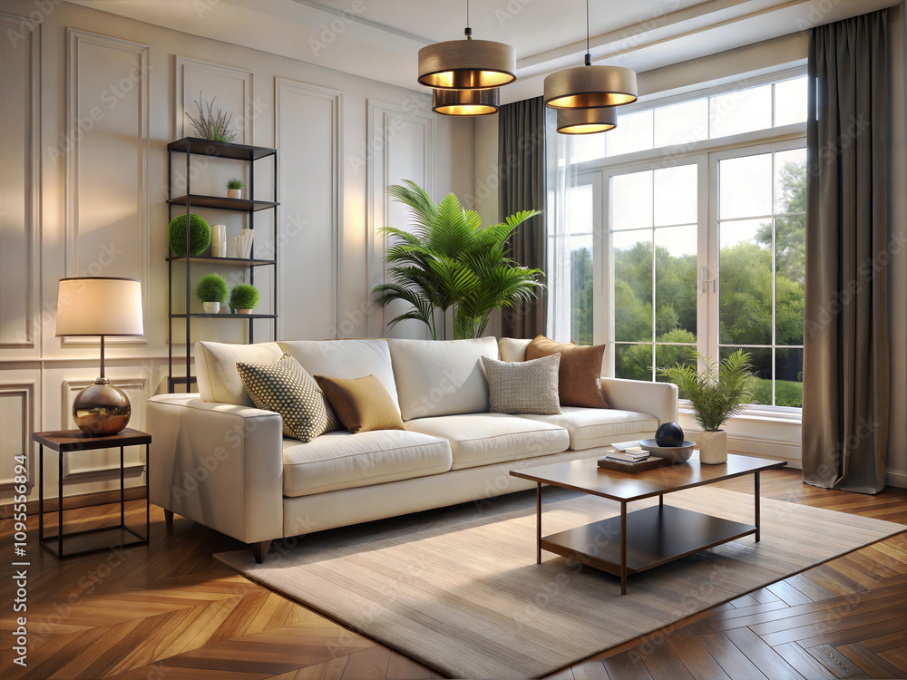 Fototapeta premium modern living room interior design with white sofa