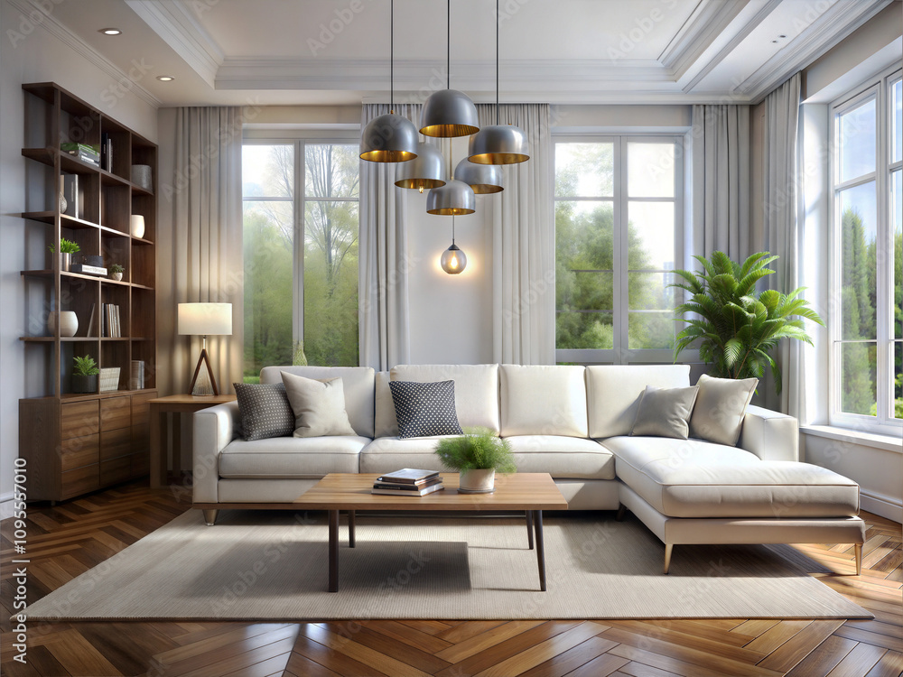 Fototapeta premium modern living room interior design with white sofa
