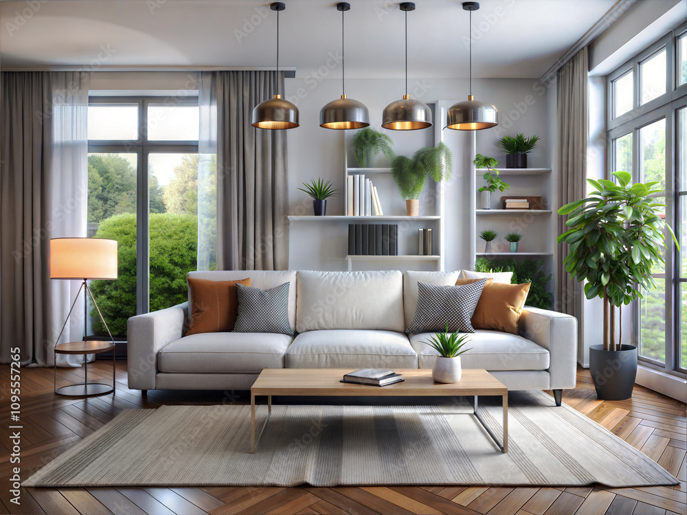 Obraz premium modern living room interior design with white sofa