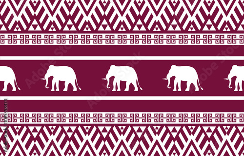 Elephant pattern. Seamless. White stripes, blue background. Ethnicity. Floral patterns, printed fabrics, pants, Lanna.	