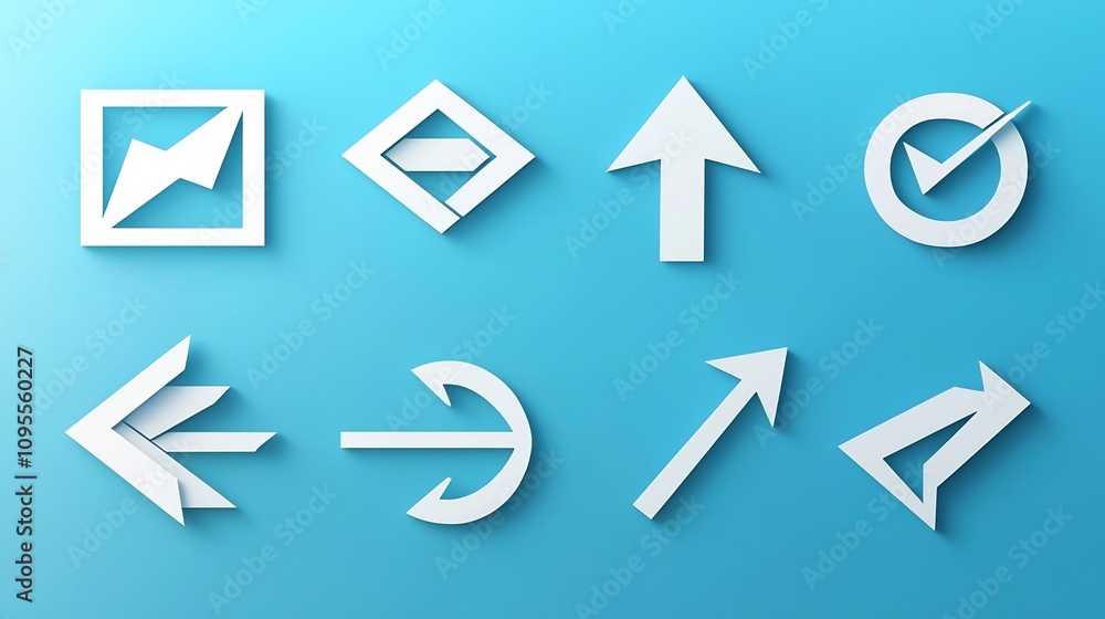 A set of paper cut style arrow icons with layered designs in various sizes and directions creating a modern minimal and abstract graphical element suitable for digital user interfaces web design A set of paper cut style arrow icons with layered designs in various sizes and directions creating a modern minimal and abstract graphical element suitable for digital user interfaces web design